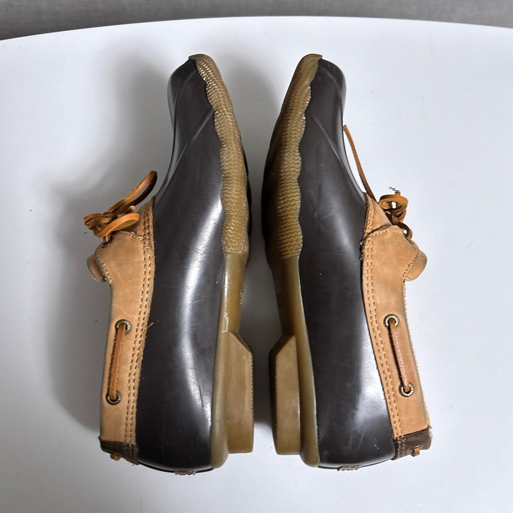 Sperry Duck Shoes Womens 11 Tan Leather Rubber Low Top Saltwater Rain Boots - Picture 10 of 12